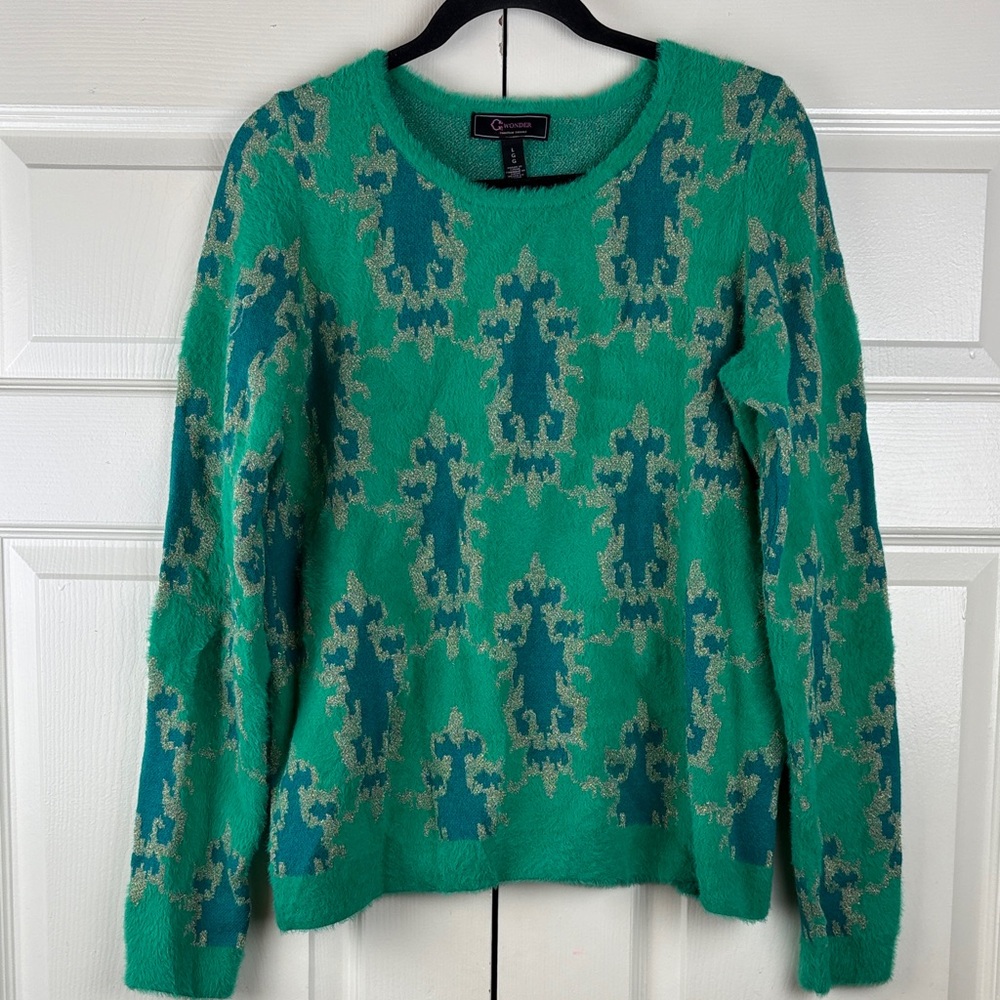 C. Wonder by Christian Siriano Green and Gold Damask Sweater NWT Size Large